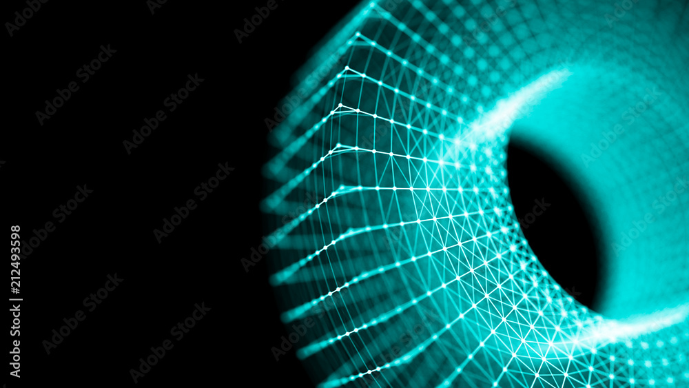 Poster Technology connection structure. 3d rendering of twist form. Technology background. Ai element.