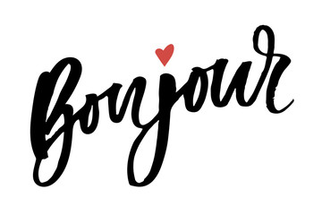 Bonjour Paris Phrase Vector Lettering Calligraphy Brush Black © 1emonkey