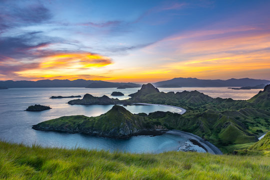 Last Ray of Sunlight From the Top of Padar Island at Sunset, Komodo National Park, Flores Island, Indonesia
