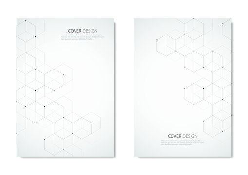 Technology and science vector brochure or cover design. Geometric abstract background with hexagons elements.