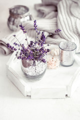 still life with lavender in a glass