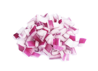 Fresh chopped red onion on white background