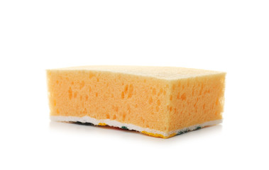 New sponge on white background. Cleaning supplies