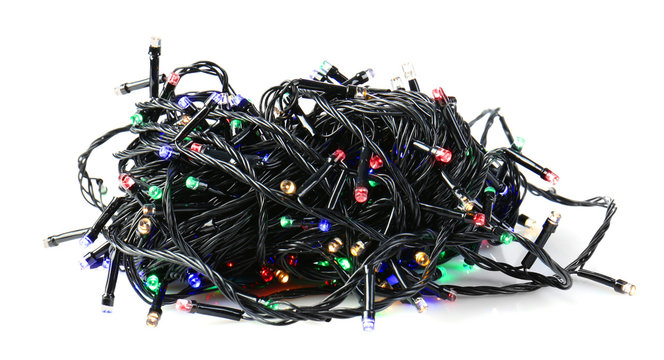 New String Christmas Lights On White Background