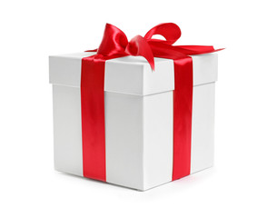 Gift box with ribbon on white background