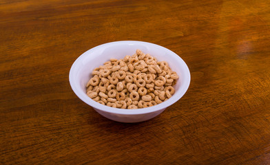 Toasted Oat Cereal in White Bowl