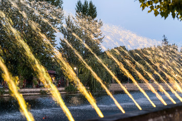 Fototapeta premium Beautiful view of fountain on the lake