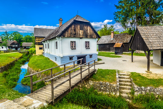 Kumrovec Zagorje scenery. / Scenic view at colorful town Kumrovec in Zagorje region, Northern Croatia travel places. 