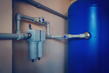 Control air valve, cock, valve, reservoir of air compressor using plastic pipe at the power plant...