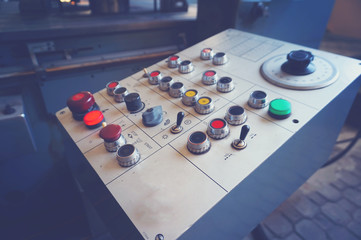 The control panel of the machine with cnc for processing material at the machine-building enterprise.
