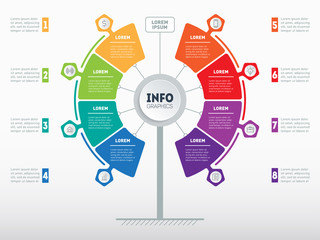 Web Template of service tree, info chart or diagram. Vector infographic of technology or education process with 8 steps. Business presentation concept with 8 options on light background.