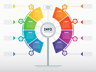 Business presentation concept with 8 options on light background. Web Template of service tree, info chart or diagram. Vector infographic of technology or education process with 8 steps.