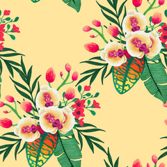 Seamless pattern with tropical flowers