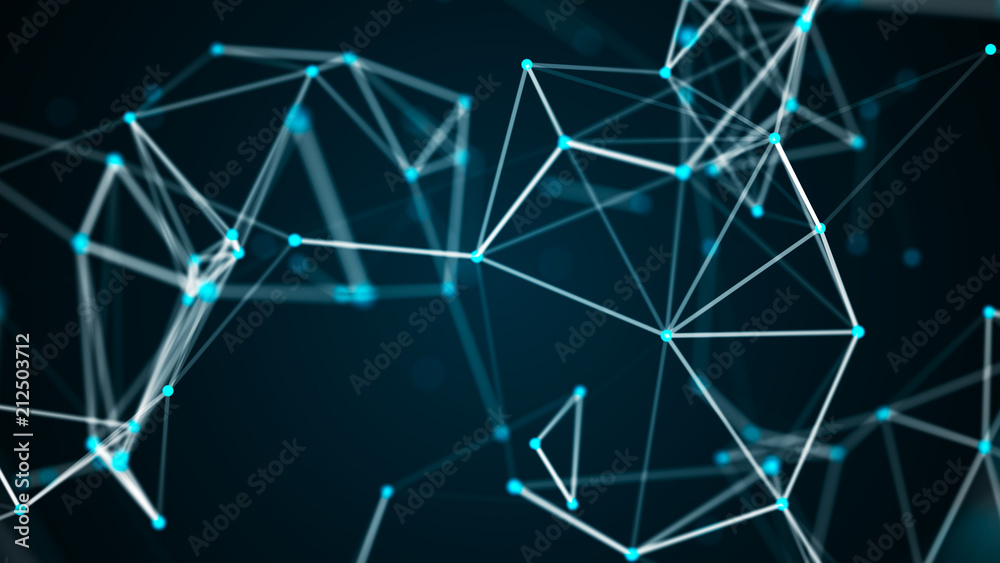 Fototapete Abstract technology futuristic background. Big data visualization. Block chain network concept. 3D rendering.