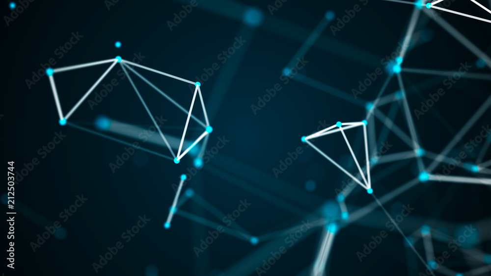 Poster Abstract technology futuristic background. Big data visualization. Block chain network concept. 3D rendering.