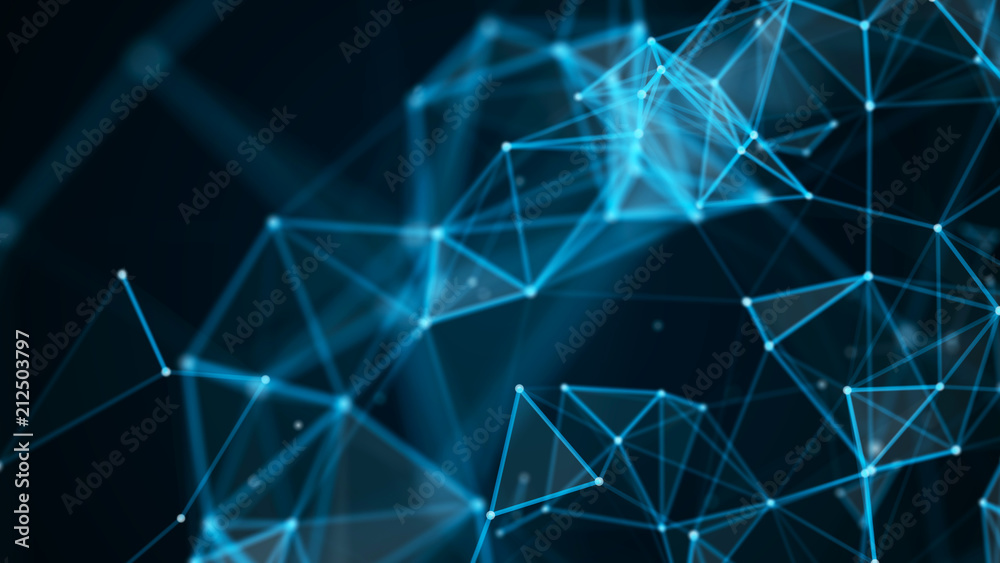 Poster Abstract technology futuristic background. Big data visualization. Block chain network concept. 3D rendering.