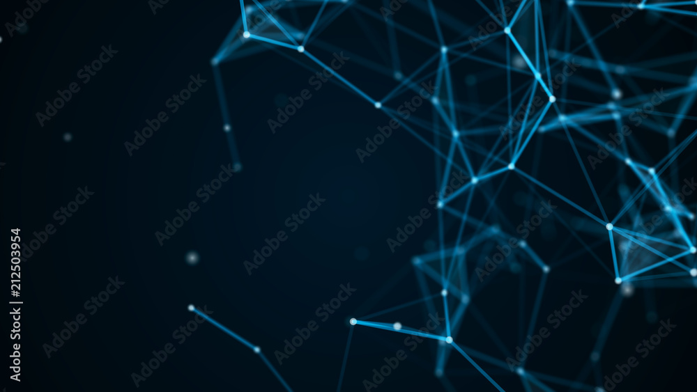 Poster Abstract technology futuristic background. Big data visualization. Block chain network concept. 3D rendering.