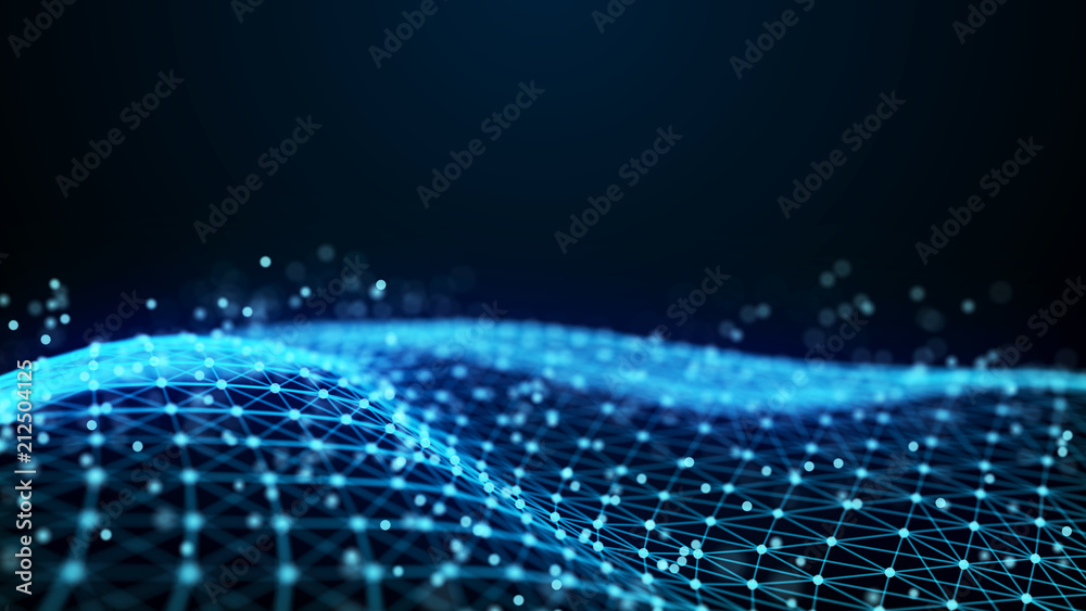 Poster Abstract 3d rendering dots and lines. Technology background. Big data visualization. Artificial intelligence. Plexus.