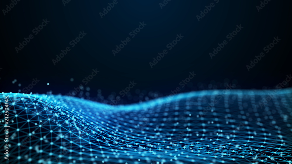 Poster Abstract 3d rendering dots and lines. Technology background. Big data visualization. Artificial intelligence. Plexus.