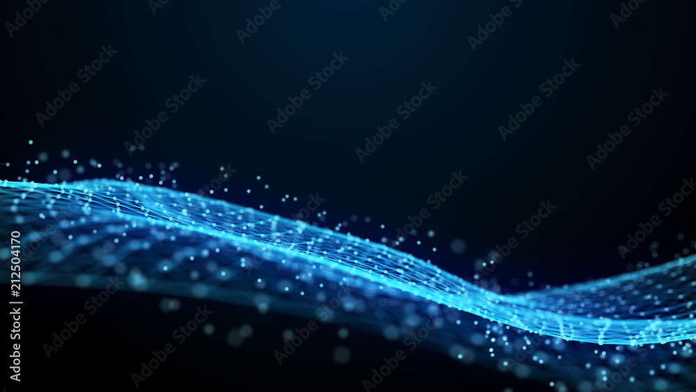 Poster Abstract 3d rendering dots and lines. Technology background. Big data visualization. Artificial intelligence. Plexus.