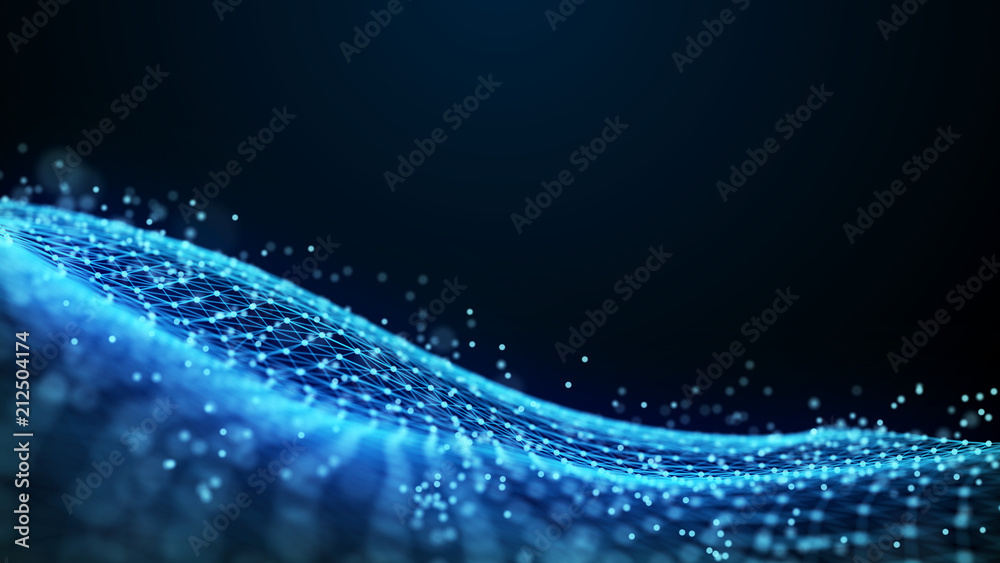 Aufkleber Abstract 3d rendering dots and lines. Technology background. Big data visualization. Artificial intelligence. Plexus.