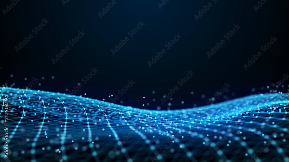 Poster Abstract 3d rendering dots and lines. Technology background. Big data visualization. Artificial intelligence. Plexus.