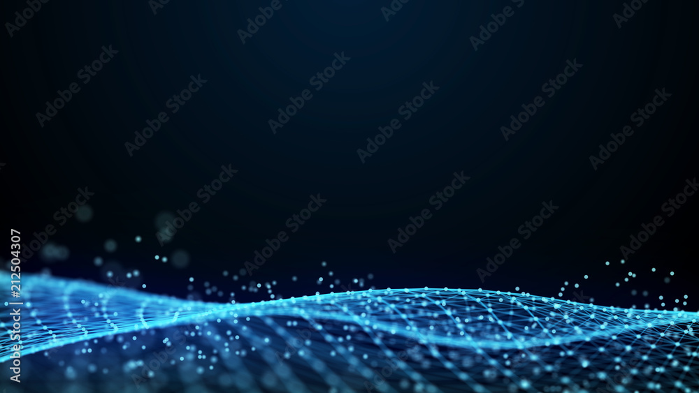Poster Abstract 3d rendering dots and lines. Technology background. Big data visualization. Artificial intelligence. Plexus.