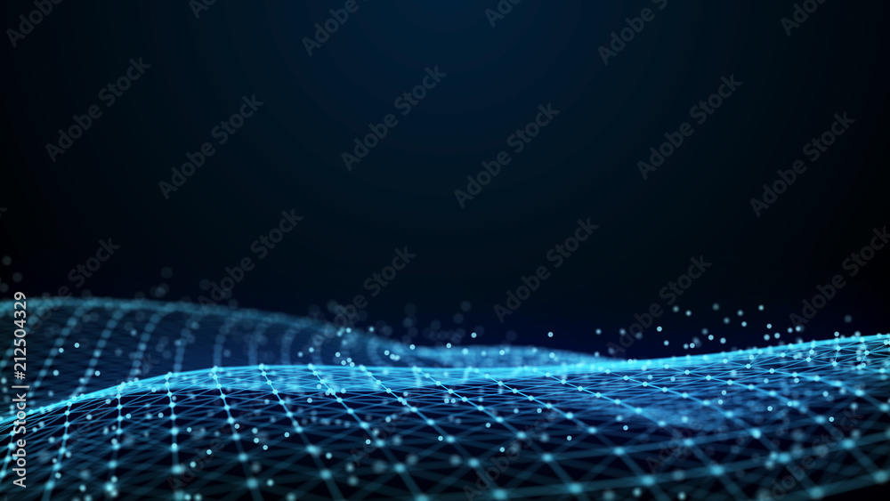 Poster Abstract 3d rendering dots and lines. Technology background. Big data visualization. Artificial intelligence. Plexus.