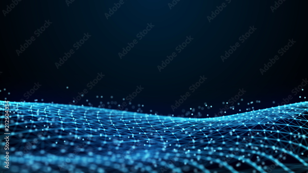 Poster Abstract 3d rendering dots and lines. Technology background. Big data visualization. Artificial intelligence. Plexus.