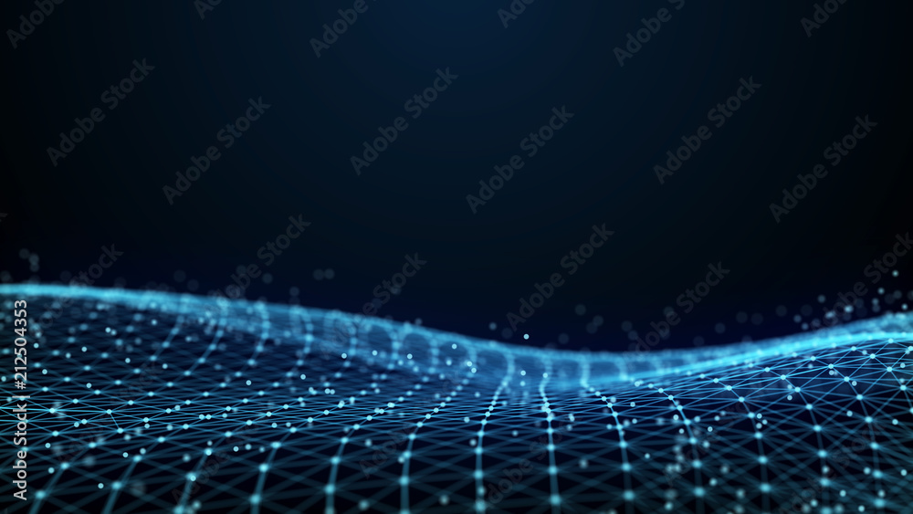 Aufkleber Abstract 3d rendering dots and lines. Technology background. Big data visualization. Artificial intelligence. Plexus.