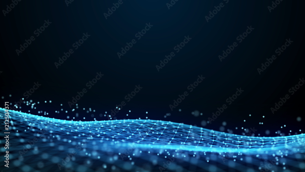 Aufkleber Abstract 3d rendering dots and lines. Technology background. Big data visualization. Artificial intelligence. Plexus.