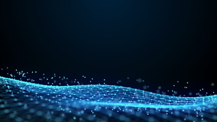 Abstract 3d rendering dots and lines. Technology background. Big data visualization. Artificial intelligence. Plexus.