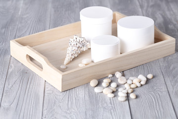 various skin care cosmetics ready for application to the skin