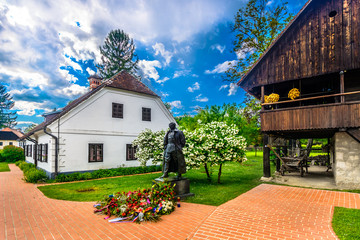 Scenic view at picturesque monument in Zagorje region - Kumrovec, Northern Croatia travel places. 