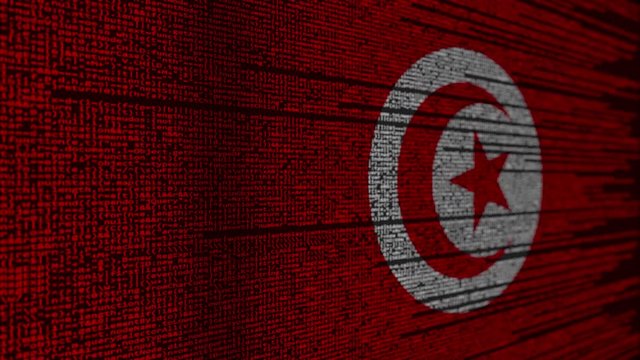 Program code and flag of Tunisia. Tunisian digital technology or programming related loopable animation
