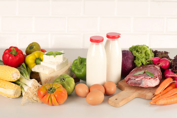 milk and meat with vegetables