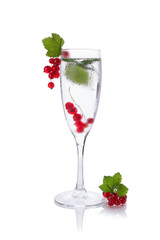 refreshing glass of water with  Red currant isolated on white in a glass for champagne