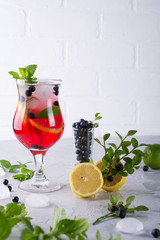 Fresh blueberry summer mojito cocktail. Blueberry lemonade or sangria on white