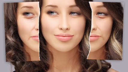 Aging. Mature woman-young woman.Face with skin problem