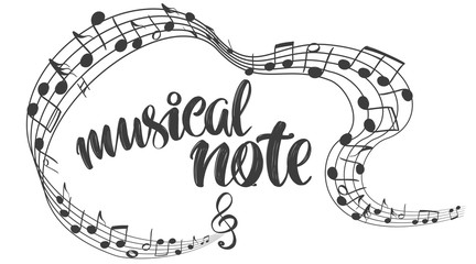 Obraz premium musical notes icon, love music, calligraphy text hand drawn vector illustration sketch