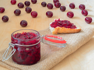 Jar of homemade cherry jam