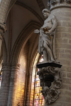 Marble sculpture of man cathedral of St. Michael and St. Gudula.