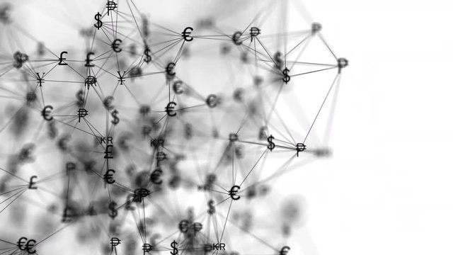 Animation depicting the interconnection of currencies. Global economy concept