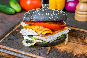 Black Burger with chicken