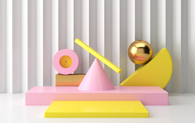 Scene with geometrical forms, the poster model, minimal background, render