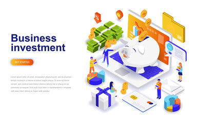 Business investment modern flat design isometric concept. Money and people concept. Landing page template. Conceptual isometric vector illustration for web and graphic design.