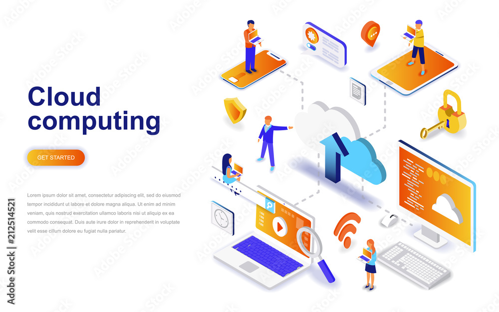 Wall mural cloud computing modern flat design isometric concept. business technology and people concept. landin