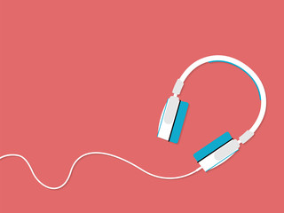 Headphones isolated on a red background. Vector illustration in 