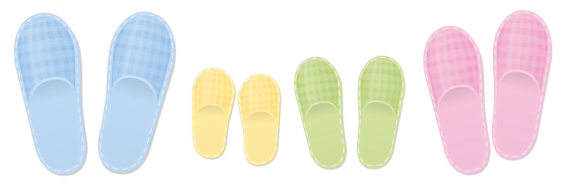 Slippers family set for parents and children. Isolated vector illustration on white background.
