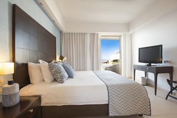 Interior of sea hotel bedroom